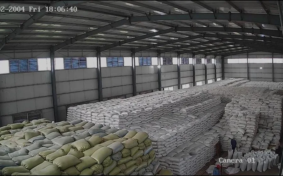Warehouse with bagged commodities
